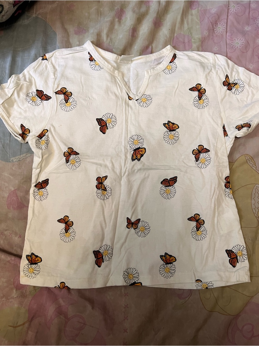 Kids White Butterfly & Daisy Print Top